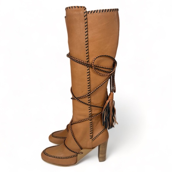 Ulla Johnson Atlas Mocassin Boots Natural Size 6 Leather Tassles Heel - Picture 5 of 14